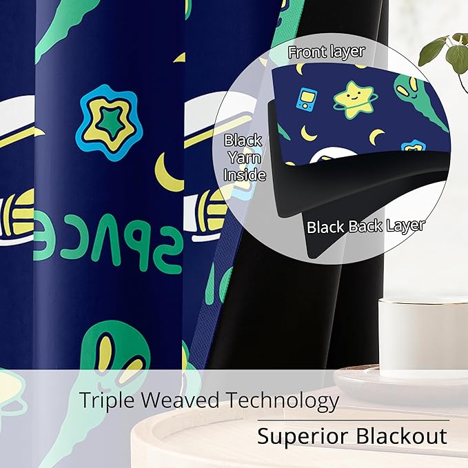 Kids Space Constellation Planets Blackout Curtains - 100% Blackout, Thermal Insulated, Noise Reducing, Perfect for Kids Room and Nursery, 2 Panels (Constellation Planets, W52×L63)