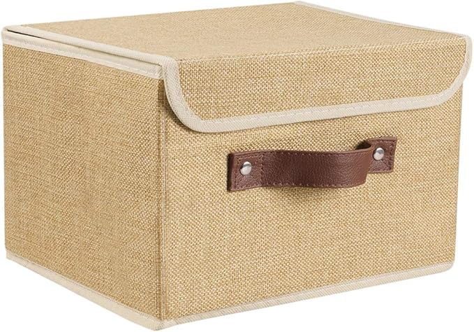 Lucky Monet Storage Bins Boxes with Lids 2 Pack Decorative Storage Boxes Collapsible Fabric Storage Basket Containers Lidded Storage Cube for Organizing Closet Home Office, 15"x 10"x 10" (Khaki)