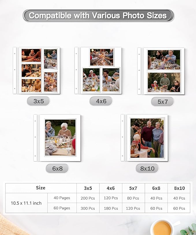 Popotop Photo Album Self Adhesive Scrapbook Album for 4x6 5x7 8x10 Pictures DIY Photo Book as Scrapbooking Supplies Kits, Birthday Gifts for Women Mom Wedding Baby Family Travel