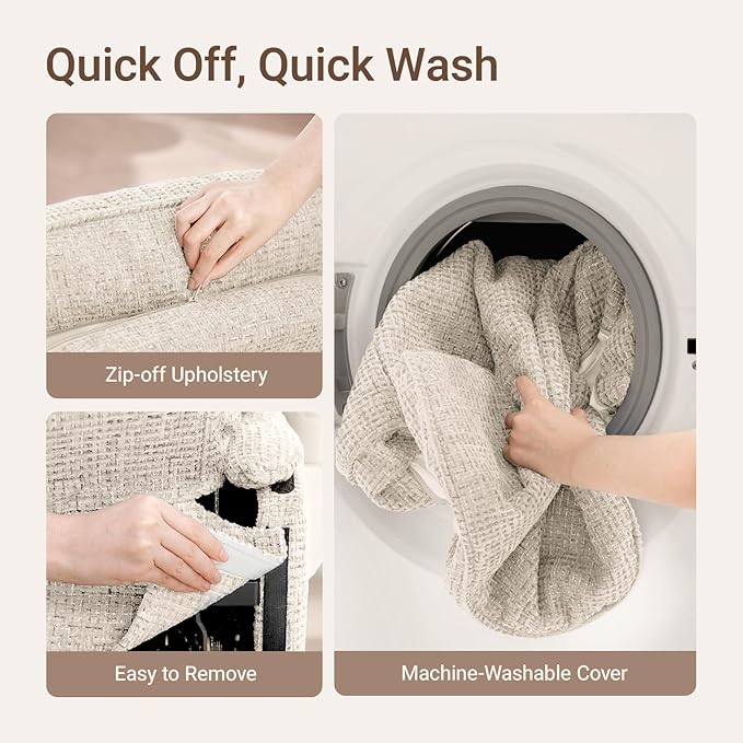 Nursery Swivel Glider Recliner Chair with Adjustable Armrests & Headrest, Rocking Chair Nursery with Removable Cover for Breastfeeding, FSC & Oeko-TEX Certified, Beige