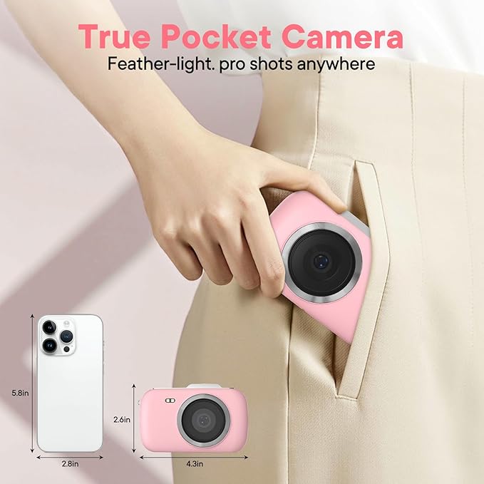 Digital Camera 4K 64MP - Vlogging Camera for Kids & Beginners | 18X Zoom Point and Shoot Camera Anti Shake, Compact with Flash, Gift for Boys Girls(Pink+Silver)