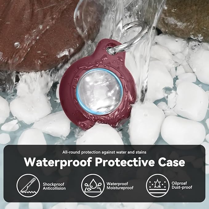 Upgrade Waterproof 4 Pack Airtags Holder with Apple Airtags Keychain, Hard PC Air Tag Case, Anti-Scratch & Shock Air tag Holder, Men's Women's Keyrings & Keychains -Black+Wine Red+White+Pink