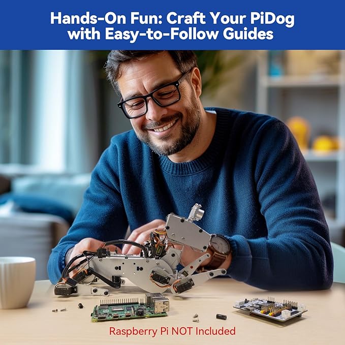 SunFounder PiDog AI Robot Dog Kit for Raspberry Pi 5/4/3B+/3B/Zero 2W, ChatGPT-4o Enabled with Voice Command & Video Recognition, App Control, FPV, 12 Servos, Gyroscope, Camera, Mic (RPI NOT Included)