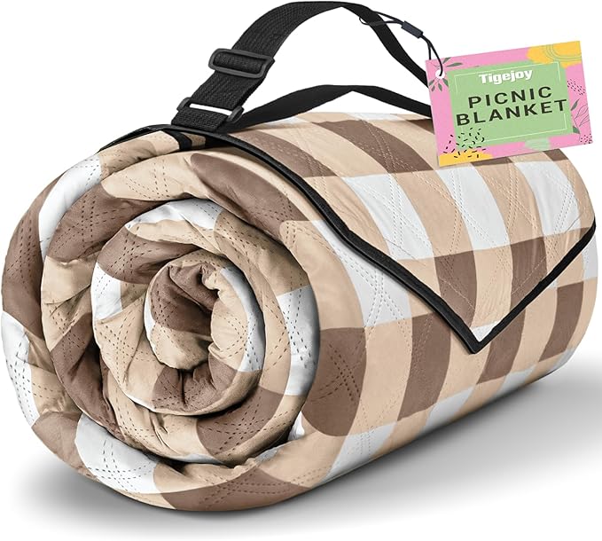TigeJoy Extra Large Picnic Blanket Waterproof Foldable 80''x100'', Outdoor Picnic Mat Beach Blanket Sandproof for Park, Grass, Travel, Hiking, Camping Essentials, Gingham Picnic Blanket