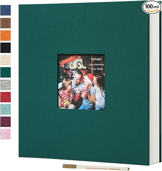 Spbapr Large Photo Album Self Adhesive 3x5 4x6 5x7 8x10 Pictures Magnetic Scrapbook Linen Cover DIY Album with A Metal Pen 11"x10.6"40pages