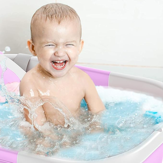 TPN Collapsible Baby Bathtub, Baby Bath Tub with Soft Cushion & Real-Time Thermometer, Baby Bathtub Infant to Toddler Tub (0-36 Months), Portable Newborn Travel Bath tub