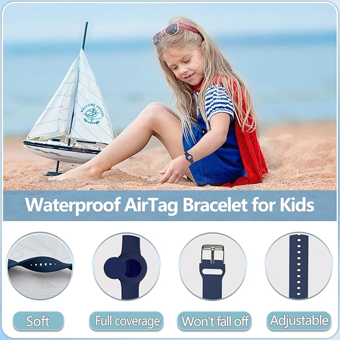 Waterproof Bracelet for AirTag Kids, Personalized Initial Letter Hidden Holder Compatible with Air Tag, Silicone Case for Airtag Adjustable Anti-Lost GPS Tracker for Toddler Child Elder, M