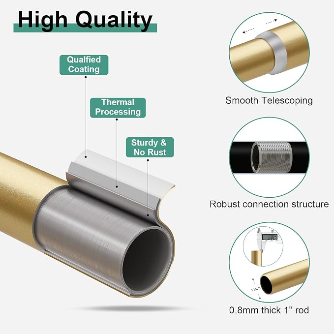 QDWIS Gold Curtain Rods for Windows 66 to 120 inch, Rustic Decorative Drapery - Image 5