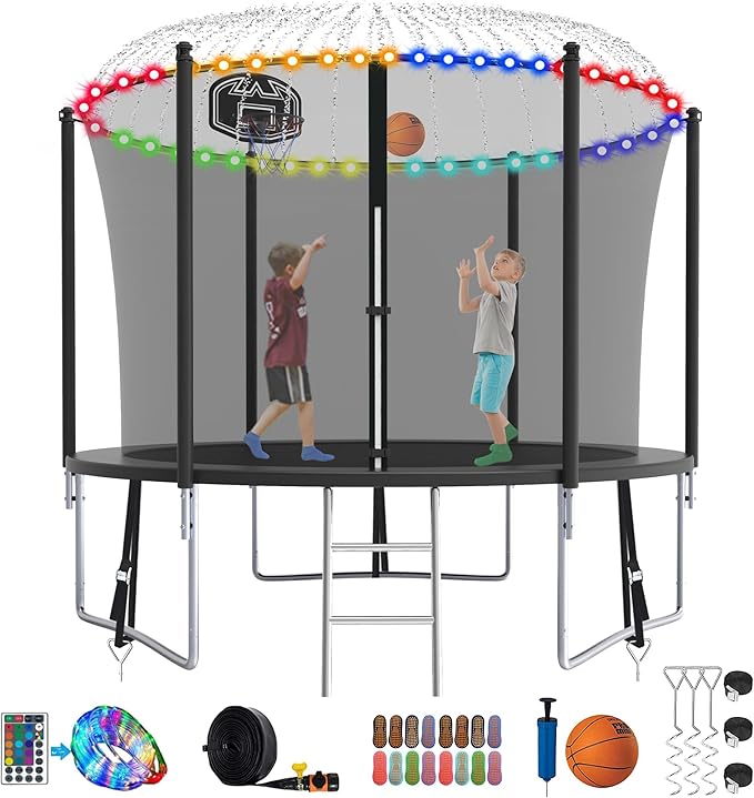 SKYUP Tranpoline 1500LBS 16 15 14 12 10 8 FT Tranpoline for 7-10 Kids and Adults, Windproof Outdoor Tranpoline with Enclosure Net, Basketball Hoop, Easy to Install & Last Long - ASTM Approved
