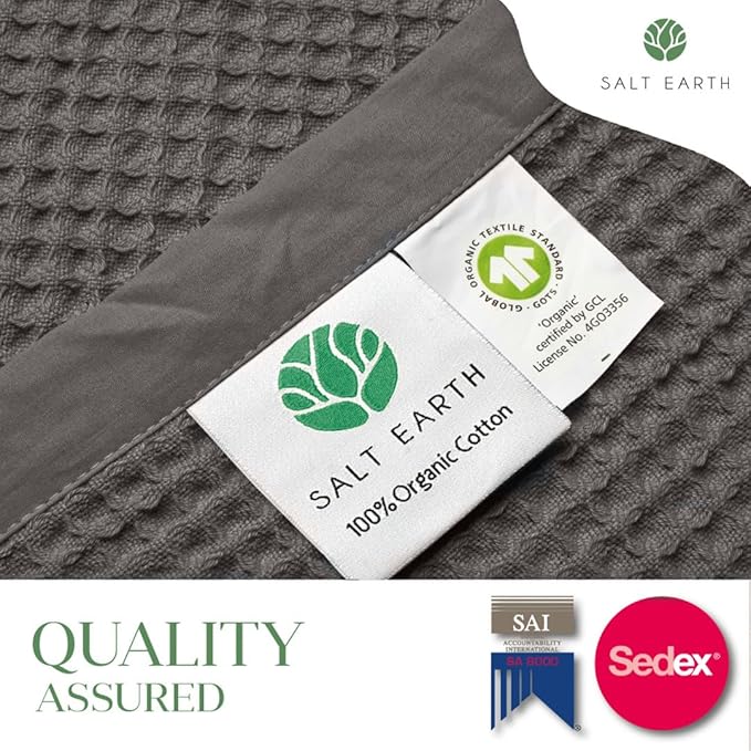 Salt Earth GOTS Certified 100% Organic Cotton Throw Blanket, 60" X 80" Waffle Blankets & Throws for Bed, Throw Blanket for Couch,Modern and Cozy Blanket,All Seasons, Comfy Soft Blanket(Charcoal Grey)