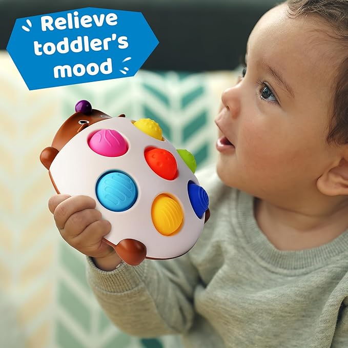 LiKee Fidget Popper Sensory Baby Toys for 10+ Months, Push and Popping Busy Board, Montessori Toys for 1+ Years Old, Airplane Car Travel Toy for Toddlers 1-3 Stress Relief (Hedgehog)
