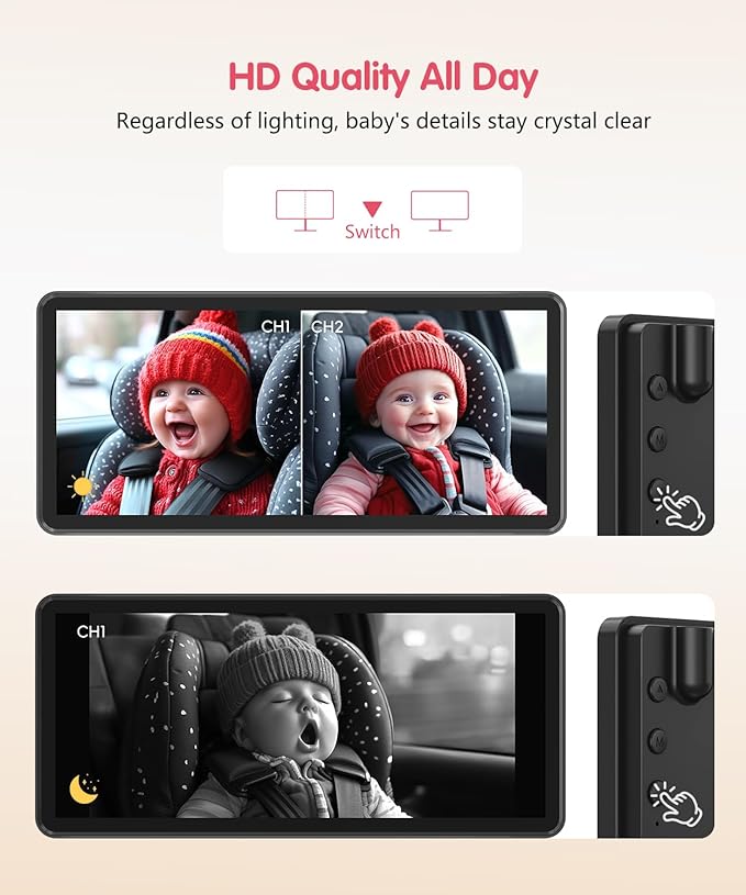 BM5 PRO Baby Car Camera for 2 Kids, 7.2" 1080P Dual Channel Display for Car Seat, Easy Installation with 2 IR Night Vision Cameras, Rear Seat Safety for Babies and Pets