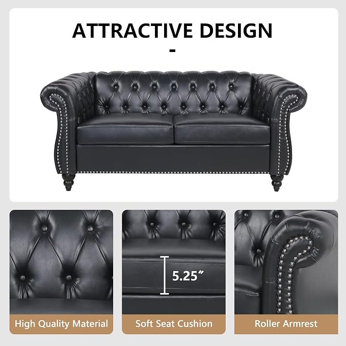 AVZEAR Chesterfield Loveseat Sofa, Upholstered Sofa Modern 2 Seater Couch Sofa - Image 5