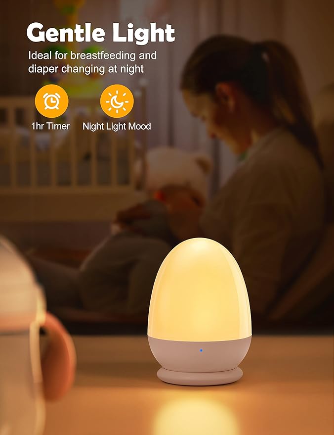 JolyWell Night Lights for Kids with Stable Charging Pad, Touch Control&Timer Setting, ABS+PC Baby Egg Lamp for Breastfeeding，Pink