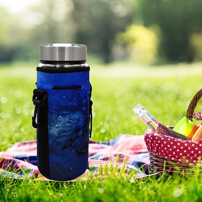 Water Bottle Bag Carrier, Neoprene Sleeve Portable Insulator Cover With Drawstring for 18-20 Oz Bottles (Blue)