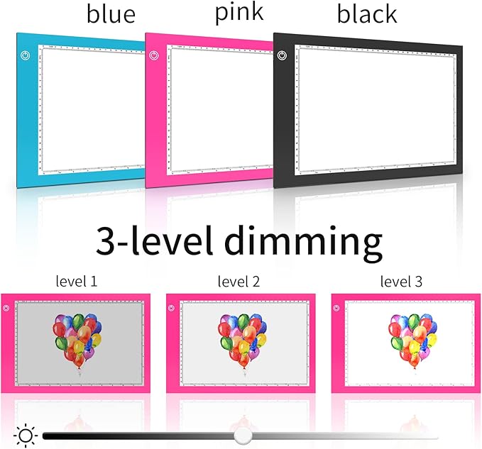 Light Box Drawing Pad, Tracing Board with Type-C Charge Cable and Brightness Adjustable for Artists, AnimationDrawing, Sketching, Animation, X-ray Viewing (A4-P-Pink-New)