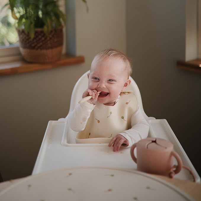 mushie Silicone Baby Bib | Adjustable Fit Waterproof Bibs (Kites)