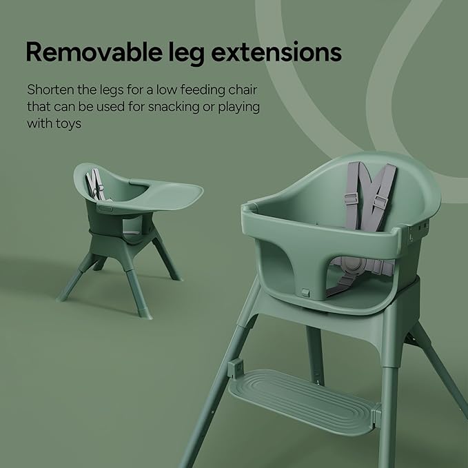 Mompush Olli 7-in-1 Convertible High Chair for Babies and Toddlers – Adjustable Height & Footrest, Dishwasher-Safe Tray, Compact Foldable Design for Easy Storage & Travel, Lightweight Yet Durable