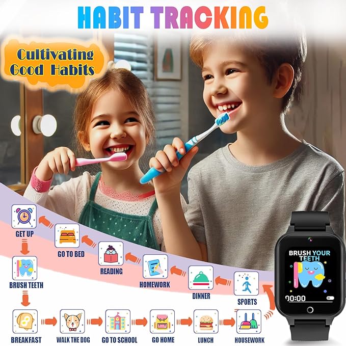 Goodatech 1.69'' Kids Smart Watch for Kids Boys Girls, Camera,26 Puzzle Games,Video Music Player,Pedometer,Alarm Clock, Learning Education Toys Gifts for 4-12 Years Children (Black)