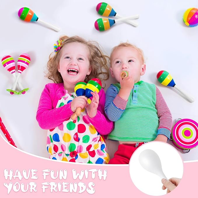 Leitee 6 Pcs DIY Wood Maracas Unfinished Hand Painted Maracas Party Favor Wooden Rumba Shakers Hand Percussion Rattles Musical Instruments with Clear Sound for Kid Adult (White)