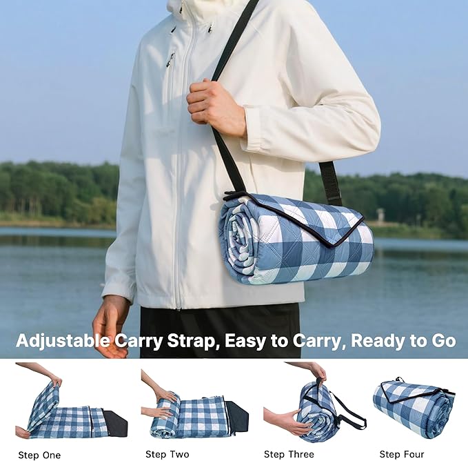 TigeJoy Extra Large Picnic Blanket Waterproof Foldable 80''x80'', Outdoor Picnic Mat Beach Blanket Sandproof for Park, Grass, Travel, Hiking, Camping Essentials, Gingham Picnic Blanket