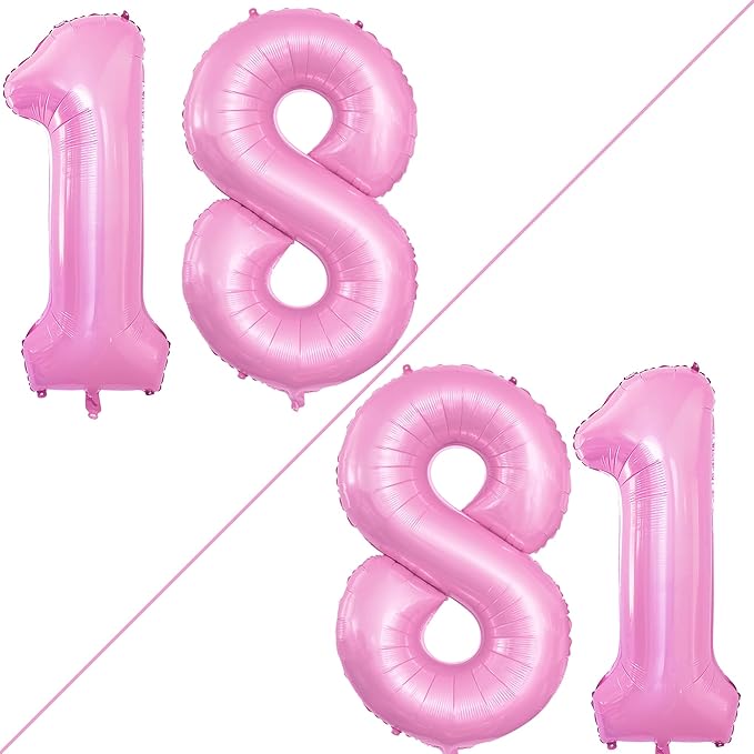 GOER Number 18 Balloons for 18th Birthday Sweet 18 Party Decorations,42 Inch Jumbo Foil Helium 81 Balloons for 81st Birthday Party Decoration (Light Pink)