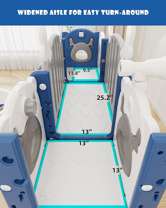 XJD 13 in 1 Toddler Slide Set, Kids Slide for Toddlers Age 1+, New Upgrade with Golf Set, Basketball Hoop, Drawing Board for Indoor Outdoor Playset,Toddler Playground (Blue Gley)