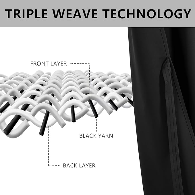 XWZO Blackout Curtains for Bedroom 63 inch Length Room Darkening Thermal Insulated Rod Pocket Curtains for Living Room with Tiebacks,Black,W42 x L63,Set of 2