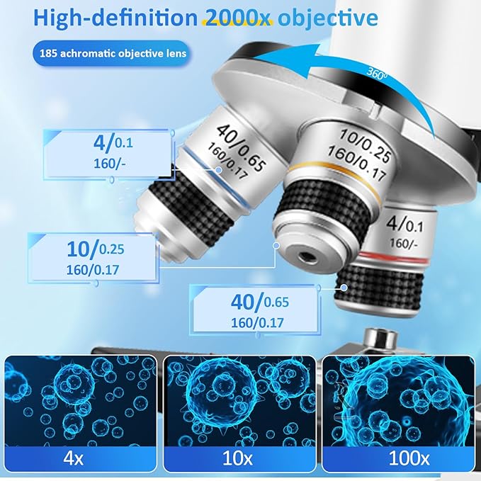 Microscope for Kids 40X-2000X Magnification, Microscope for Kids 8-12 Years with LED Fill Light, Cell Phone Holder, Great for School Labs and Homeschooling
