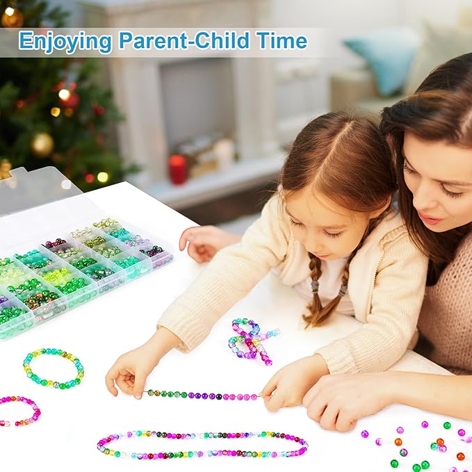 XSEINO About 1200pcs 6mm Cracked Glass Beads Bracelet Making Kit,24 Style Crack Mystic Green Series Colorful Crystal Beads for Jewelry Bracelet Making,DIY Crafts,Friendship Bracelets