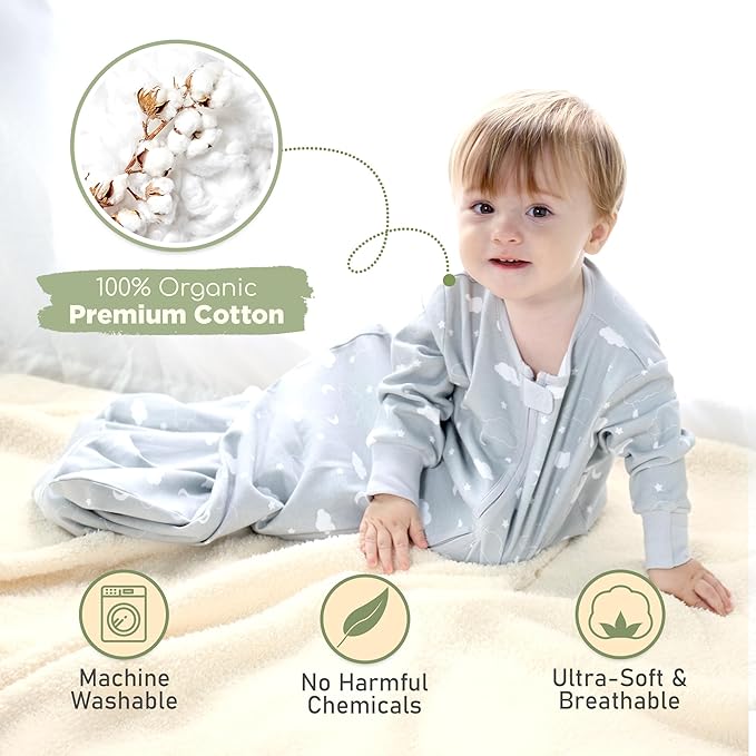 Mama Cheetah Baby Sleep Sack with Sleeves, 0.5 TOG Organic Cotton Wearable Blanket and Two-Way Zipper, Swaddle Transition Long Sleeve Sleeping Bag for Newborn Infant Toddler, 18-24 Months