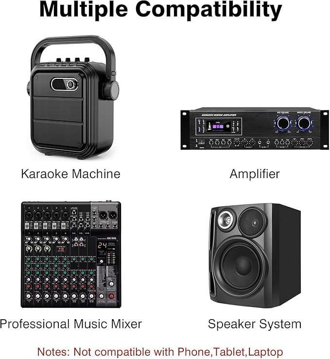 Wireless Microphone Karaoke System, Dual UHF Cordless Dynamic Mic Handheld Microphone System, 100ft Range, for Karaoke, Meeting, Party, Home KTV Set, Wedding, Church, DJ