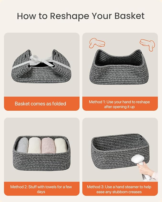 KALLAX Small Woven Basket, 12 x 8 x 4.5 Inches, Storage Basket for Organizing, Cute Small Rope Shelf Closet Cube Storage Bins Baskets for Shelves, Dog Toy Gift Baskets Empty, 3 Pack Mixed Black