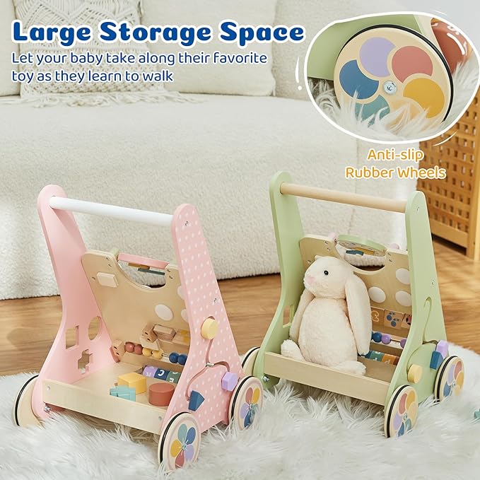 Baby Push Walker for Baby Boy 6-12 Months, Wooden Baby Walker Push Toy, Learning to Walk, Baby Walkers for Girls, Montessori Walker Toy with Wheels