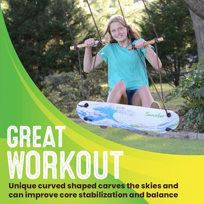 Swurfer TreeSkate Skateboard Swing, Outdoor Stand Up Surf Swing, Holds Up to 200 lbs, Ages 6 and Up, Adjustable Handles, Grip Tape, Kids Outdoor Play Equipment for Children and Adults (Waves)