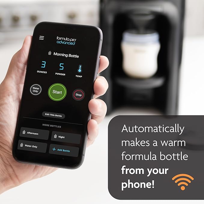 Baby Brezza Formula Pro Advanced WiFi Formula Dispenser - Automatically Mix a Warm Formula Bottle From Your Phone Instantly – Easily Make Bottle With Automatic Powder Blending Machine, Black