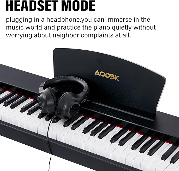 AODSK 88 Keys Digital Piano,Full-size semi weighted key,128 Tones & Rhythms, MIDI/USB Connectivity, Headphone Jack