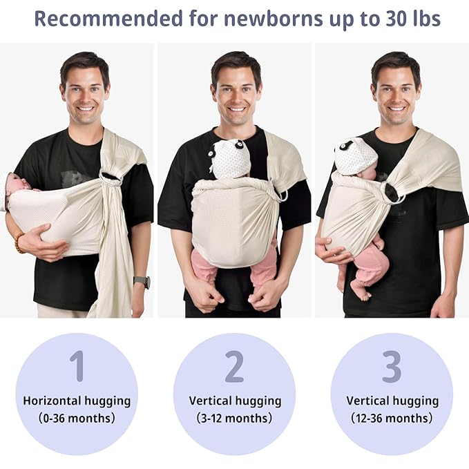 Water Ring Sling Baby Carrier, Adjustable Lightweight Breathable Newborn Carrier Sling for Summer, Swimming, Pool, Beach, Front Chest Mesh Infant Wrap Carrier for Baby Gift （ Beige
