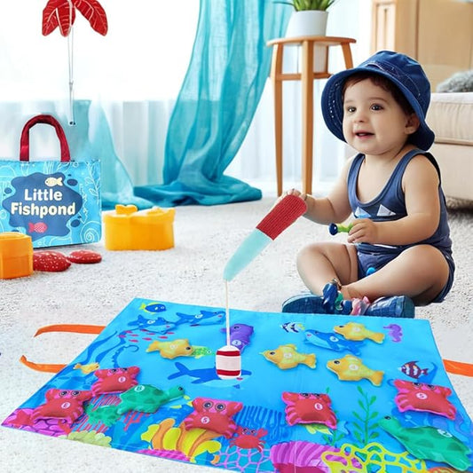 Toddler Montessori Toys Fishing Game with Stacking Cups Storage Bag Number Counting Color Sorting Shape Learning Toys Hand-Brain Coordination Sensory Ability for 1-3 Year Old Girl Boy Birthday Gifts