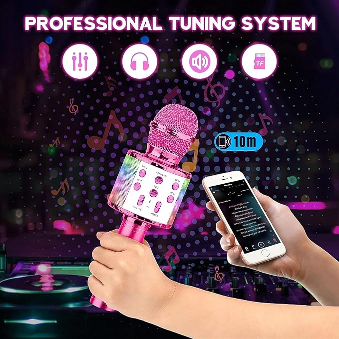 BlueFire 4 in 1 Karaoke Wireless Microphone with LED Lights, Portable Microphone for Kids, Great Gifts Toys for Kids, Girls, Boys and Adults (Purple)