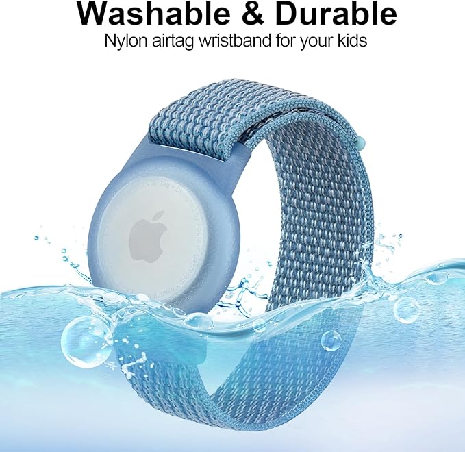 Kids Wristband Protective Case Compatible with Apple AirTag, Adjustable Nylon Bracelet for Air Tag GPS Tracker Holder with Anti Lost Watchband for Toddler Child Kids (Blue)