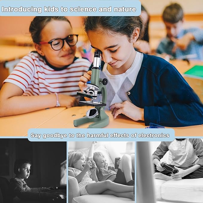Microscope for Kids 40X-2000X with LED supplemental Light, Slides and specimens, Microscope for Kids 8-12 for School Labs and homeschooling
