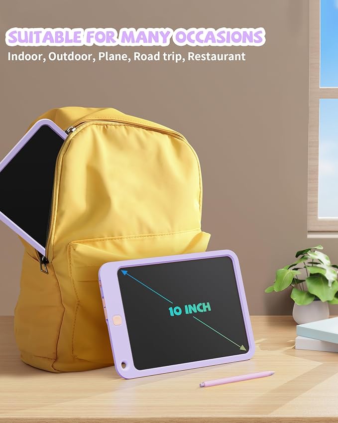 LCD Writing Tablet 10 Inch, Toys for 3 4 5 6 7 8 9 10 Year Old Boys Girls, Colorful Doodle Board Drawing Tablet, Gift for Boys Toddlers Age 3-12 Years, Memo Board, Drawing Pads with Lanyard(Purple)