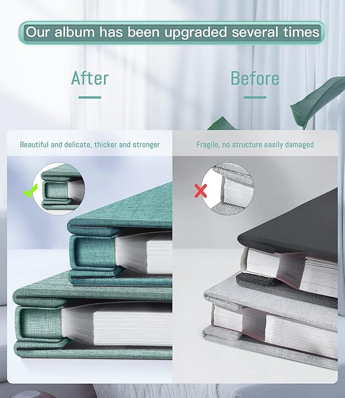 popotop Photo Album Self Adhesive with Picture Display Window,40 Pages DIY Scrapbooking Supplies Kit for 4x6 8x10 Picture,Linen Cover Memory Book for Baby Wedding, with Scraper and Metallic Pen