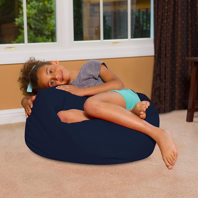 Posh Creations Bean Bag Chair for Kids, Teens, and Adults Includes Removable and Machine Washable Cover, Solid Navy Blue, 27in - Medium