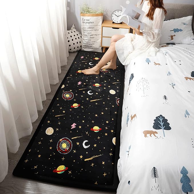 Loartee Coral Velvet Area Rug - 1" Thick Memory Foam Baby Play Mat, Washable Toddler Carpet, Home Decor for Living Room, Nursery, Kids Bedroom, Astral Black, 6'7"x6'7"