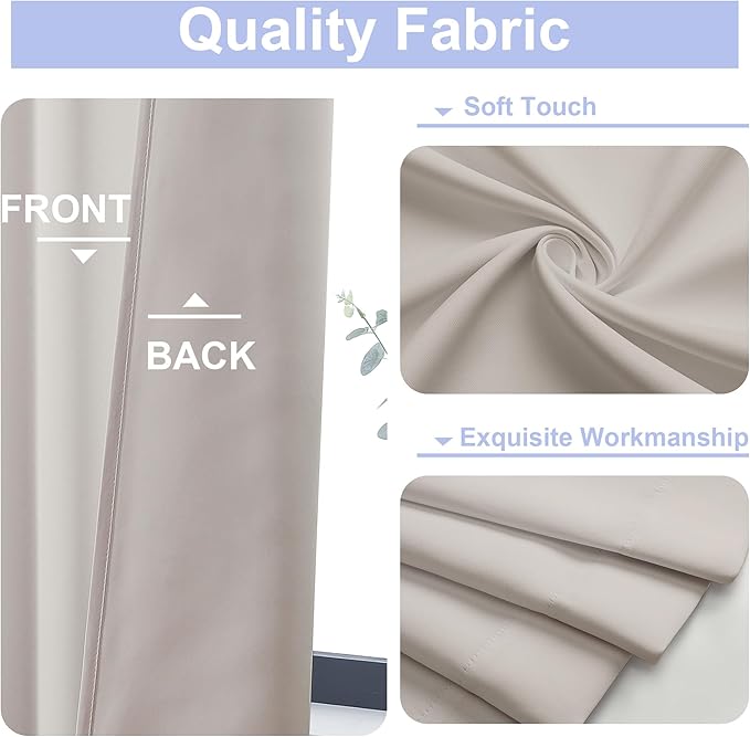 Simplebrand Ava Natural Blackout Curtains for Bedroom 84 Inch Length 2 Panels Set, Solid Thermal Insulated Privacy Living Room Window Treatment Curtains Blackout Drapes, W50 x L84 Inch, Natural