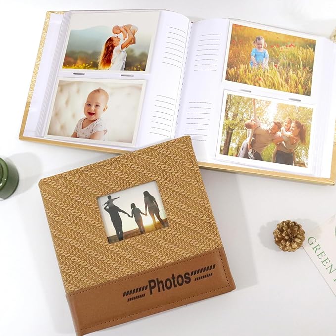 RECUTMS 4x6 Photo Album 200 Photos with Writing Space, Leather Cover with Window, 200 Photo 4x6 Picture Album Book with Memo for Wedding Family Baby Christmas Valentine's Day Anniversary (Brown)