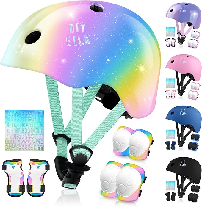 Vvinca Kids Toddlers Bike Helmet Adjustable for Ages 3-5-8 Years, Knee Pads and Elbow Pads Set Wrist Guard Sports Protective Gear Set for Roller Skate Bicycle Skateboard Scooter Girl Boy Birthday Gift