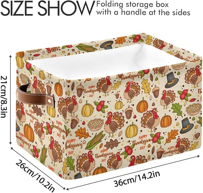 Storage Basket Thanksgiving Day Pumpkins Cube Storage Bins Organizer Bag Collapsible Closet Shelf Baskets with handle for Baby Cloth Pet Toy Book 14.2×10.2×8.3 IN